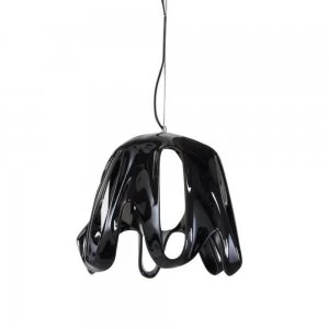 Dome Ceiling Pendant E27, Gloss Black, Frosted White Glass, Polished Chrome