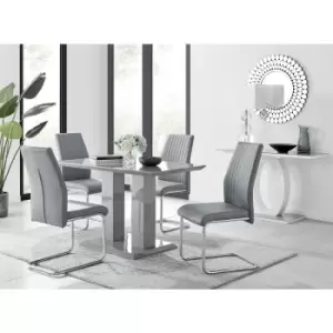 Furniturebox UK - Furniturebox Imperia 4 High Gloss Grey Modern Dining Table And 4 Elephant Grey Lorenzo Faux Leather Dining Chairs Cantilever