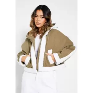 I Saw It First Borg Lined Hooded Cropped Jacket - Green