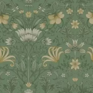 Holden Decor Vintage Floral Green Wallpaper - 10.05m x 53cm