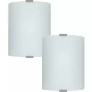 2 pack Wall Flush Ceiling Light Colour Silver Shade White Satin Glass E27 1x60W