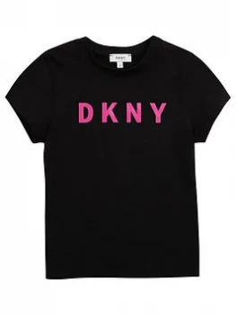 DKNY Girls Short Sleeve Logo T-Shirt - Black, Size Age: 12 Years, Women