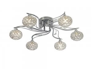 Flush Ceiling 6 Light Polished Chrome, Crystal