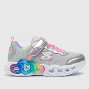 SKECHERS Silver Infinite Heart Lights Girls Junior Trainers