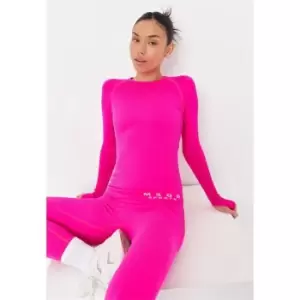 Missguided Seamless Rib Long Sleeve Full Length Top - Pink