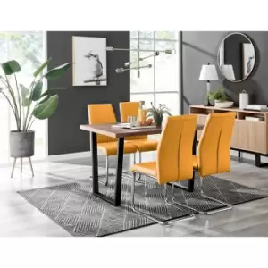 Kylo Brown Wood Effect Dining Table & 4 Mustard Lorenzo Chairs - Mustard Yellow