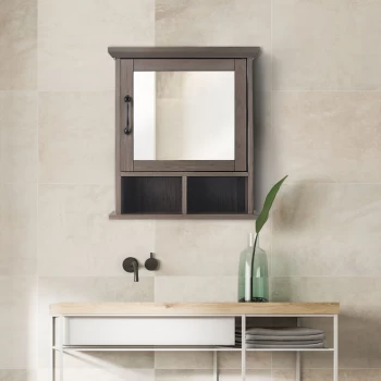 Russell Wooden Bathroom Wall Mirrored Medicine Cabinet 15.2cm x 45.7cm x 52.3cm Salt Oak EHF-F0015 - Salt Oak - Teamson Home