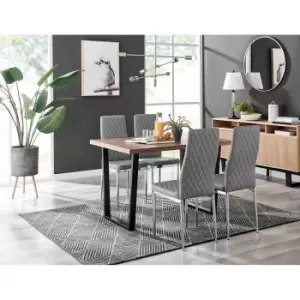 Furniture Box Kylo Brown Wood Effect Dining Table and 4 Grey Milan Chrome Leg Chairs