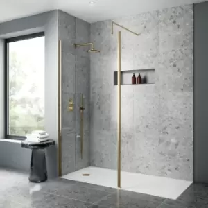 Nuie - Outer Framed Wetroom Screen 1000mm w x 1850mm h with Support Bar 8mm Glass - Brushed Brass