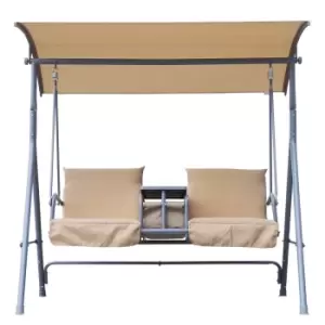 Outsunny 2 Seater Swing Seat with Drinks Compartment - Beige