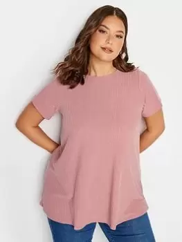 Yours Rib Swing T-Shirt Pink Dust, Pink, Size 30-32, Women