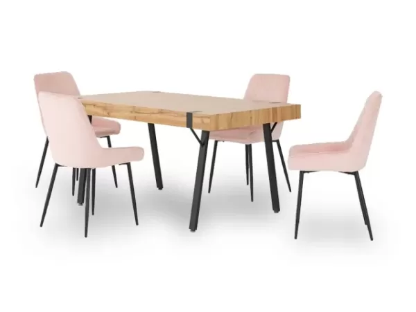 Seconique Treviso Oak Dining Table and 4 Avery Pink Velvet Chairs