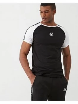 SikSilk Raglan Straight Hem T-Shirt - Black