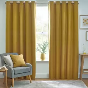 Dawn 100% Blackout Thermal Eyelet Curtains Mustard, Mustard / 229 x 229cm