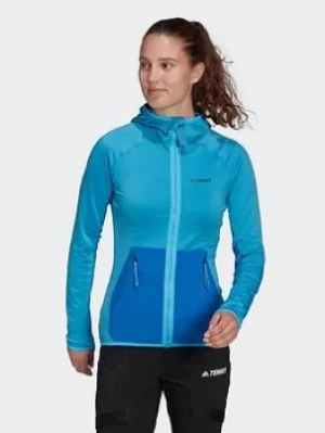 adidas Terrex Tech Flooce Light Hooded Hiking Jacket, Blue, Size L, Women