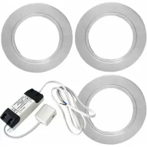 Loops - 3x chrome Round Flush Under Cabinet Kitchen Light & Driver Kit - Natural White led