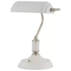 Luminosa Lighting - Banker Table Lamp 1 Light With Toggle Switch, Satin Nickel, Sand White