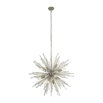 Searchlight STARBURST - 8 Light Satin Silver Ceiling Pendant with Clear Glass Bead Detail