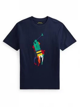 Ralph Lauren Boys Rainbow Pony Print T-Shirt - Navy, Size 4 Years