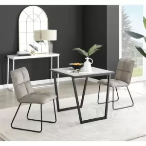 Furniturebox UK - Furniturebox Carson White Marble Effect Square Dining Table & 2 Taupe Menen Velvet Chairs