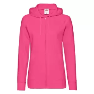 Fruit Of The Loom Ladies Fitted Lightweight Hooded Sweatshirts Jacket / Zoodie (240 GSM) (XS) (Fuchsia)