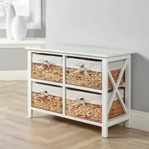 Dartmouth - White Wooden Storage Unit 4 Drawer Chest Water Hyacinth Basket Hallway Organiser - Grey