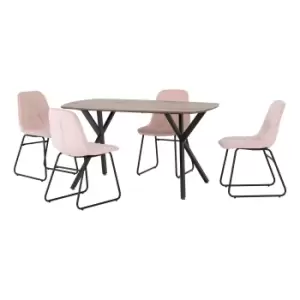 Athens Rectangular Dining Table with 4 Lukas Chairs, Oak Effect Pink