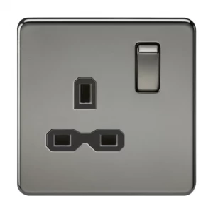 KnightsBridge 1G DP 13A 230V Screwless Black Nickel UK 3 Pin Switched Electrical Wall Socket - Black Insert