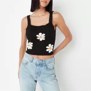 Missguided Daisy Embroidered Cami Crop Top - Black