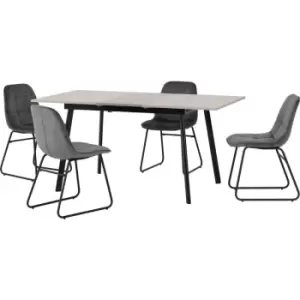 Avery Extending Dining Table + 4 Lukas Chairs Set - Concrete & Grey Velvet