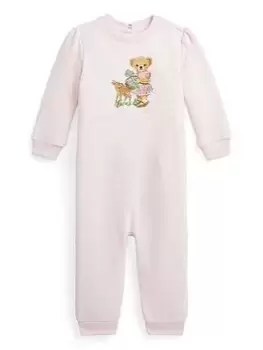 Ralph Lauren Baby Girl Bear One Piece Coverall Romper - Delicate Pink, Light Pink, Size 6 Months