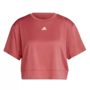 adidas AEROREADY Studio Loose Crop T-Shirt Womens - Wonder Red / White