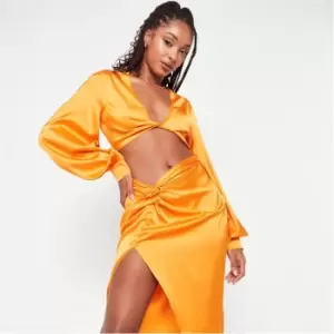 Missguided Tall Twist Front Satin Crop Top - Orange