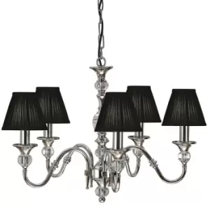 Diana Ceiling Pendant Chandelier Bright Nickel & Black Pleat Shade 5 Lamp Light