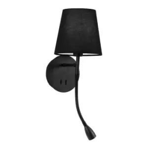 Cedar Reading Light Black Metal Black Fabric Shade Switched LED 3W 3000K 180Lm LED E14 - Merano