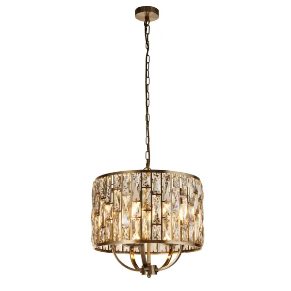 Searchlight Bijou 5 Light Glass Chandelier - Antique Brass