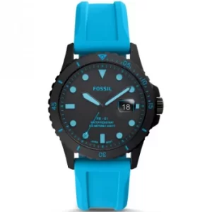 Fossil FB-01 Neon Blue Silicone Watch