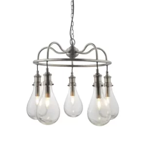 Hadassa Multi Arm Glass Pendant Light Antique Nickel Plate, Clear Glass