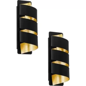 2 PACK Wall Light Colour Black Gold Vertical Spiral Metal Shade Bulb E14 1x40W