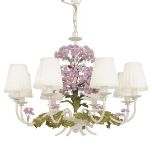 ORTENSIA 8 Light Chandeliers with Shades Ivory, Fabric 68x53cm