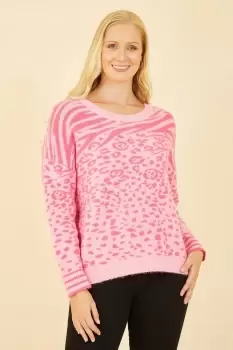 Pink Animal Print Intarsia Jumper