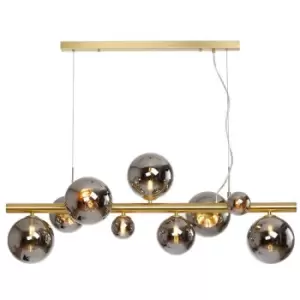 Luminosa Segal Linear Ceiling Pendant, 9 Light G9, Satin Gold, Chrome Plated Glass