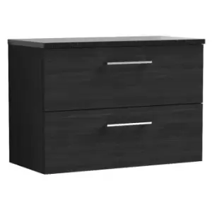 Nuie Arno Charcoal Black 800mm Wall Hung 2 Drawer Vanity Unit with Sparkling Black Laminate Worktop - ARN626LSB - Charcoal Black