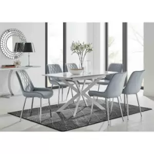 Furniture Box LIRA 120 Extending Dining Table and 6 Grey Pesaro Silver Leg Chairs