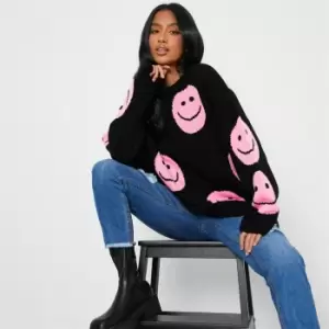 I Saw It First Petite Smiley Face Knit Jumper - Black