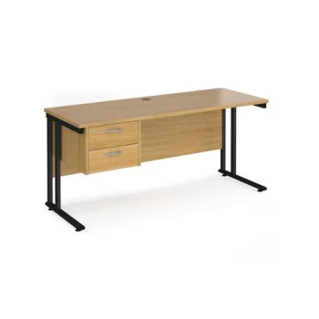 Office Desk Rectangular Desk 1600mm With Pedestal Oak Top With Black Frame 600mm Depth Maestro 25 MC616P2KO