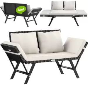 Polyrattan Garden Bench Black/Cream 176x56x81cm