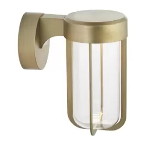 Merano Benevento Outdoor Integrated LED Wall Lamp Brushed Gold Finish & Clear Glass IP44