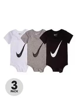 Nike Younger Baby Boys Swoosh 3 Pack Short Sleeve Bodysuits - White/Grey/Black