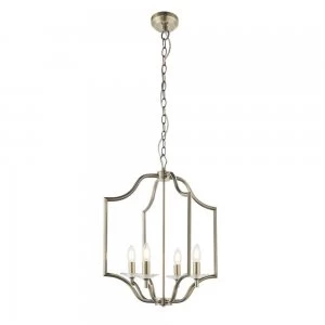 4 Light Ceiling Pendant Antique Brass Plate & Clear Crystal Glass, E14